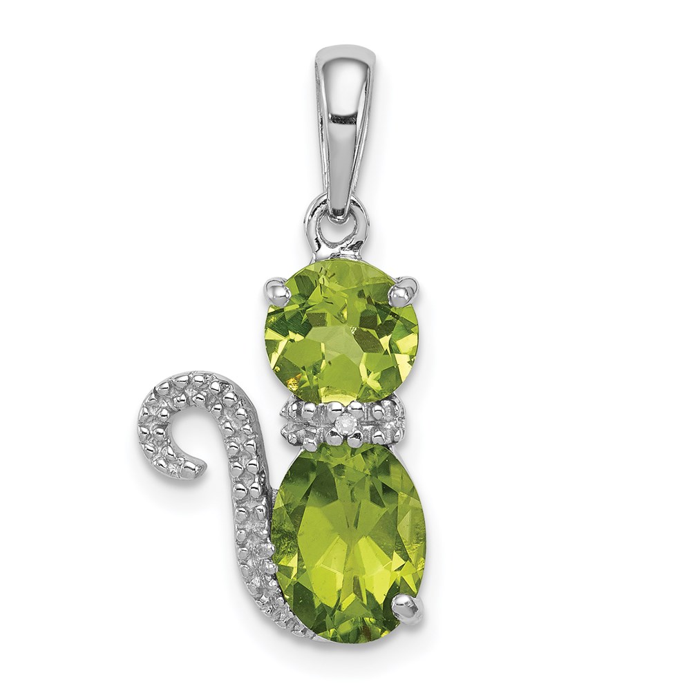 Sterling Silver Peridot August Birthstone And Diamond Cat Charm Pendant 96$